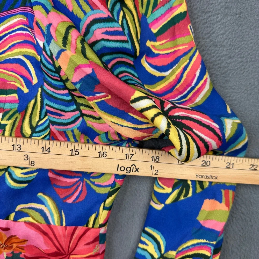 Farm Rio for Anthropologie Mixed Tropical Scarf Print Ruched Blouse Size M